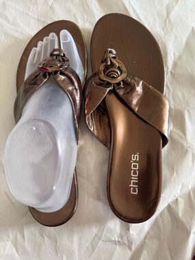 Chico's Metallic Bronze Twist Toe-Post Sandals